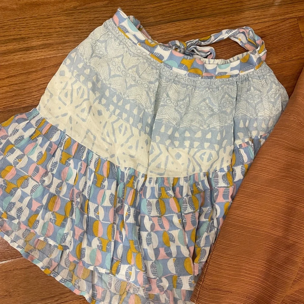 Free People Women's Blue Cream Rust Orange Mini Skirt Bundle Lot of 2